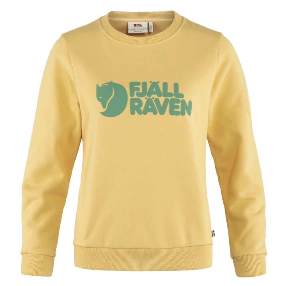 FJÄLLRÄVEN Logo Sweater women’s crew neck in yellow with green logo size Medium